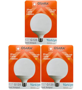 (3 Adet) 20W (120W) 3000K (Sarı Işık) E27 Duylu (Kalın Duy) Glop Led Ampul