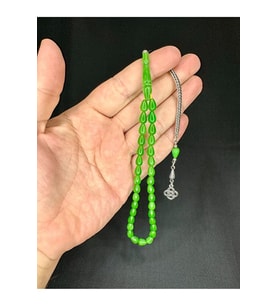 SEVGİLİYE ÖZEL HEDİYE SIKMA KEHRİBAR TESBİH DAMLA KESİM KÜÇÜK BOY YEŞİL RENK 6MM X 9MM H-1540.