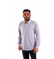 ESERIS - Polo Yaka Uzun Kol Pike Tişört - Gri - Cepli