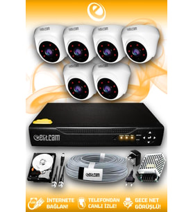 ELITCAM 6 Kameralı Dome 6 İç Kamera Set 2 TB HDD Full HD Gece Görüşlü Güvenlik Kamerası Sistemi