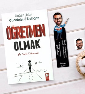 BK Gift Kişiye Özel Erkek Öğretmen Karikatürlü Ahşap Kitap Ayracı Ve Öğretmen Olmak Kitabı Hediye Seti-2
