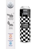 Coral High 500 ml Paslanmaz Çelik Okul Termosu/Suluk/Matara - Erkek Çocuk - Siyah Beyaz Dama Desenli - Sızdırma Yapmaz