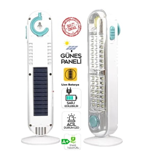 V-005 42 Ledli+fener Solar Güneş Panelli Ultra Güçlü Ledli Şarjlı Işıldak