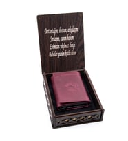 Otomatik Kartılık Cüzdan Ahşap Kutulu (Bordo)