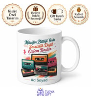 Kaset Koleksiyonu Temalı Baskılı Kupa Bardak Retro Müzik Hediye