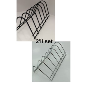 2'li siyah gri renk metal 6 bölmeli tabaklık