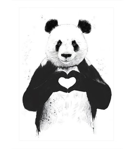 Kalp Yapan Panda Desenli Ahşap Tablo
