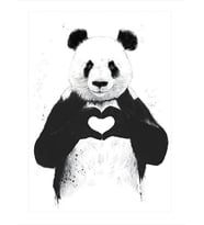 Kalp Yapan Panda Desenli Ahşap Tablo