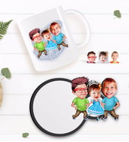 BK Gift Kişiye Özel 3 Kardeş Karikatürlü Beyaz Kupa ve Ahşap Bardak Altlığı Hediye Seti-2