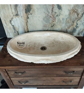Traverten Dışı Dizayn Patlatma Elips Lavabo
