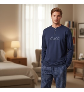 Erkek Pamuklu Bohçalık Ve Çeyizlik Lacivert Renk Pijama Takımı AL001 V1