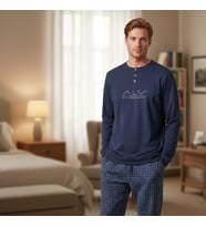 Erkek Pamuklu Bohçalık Ve Çeyizlik Lacivert Renk Pijama Takımı AL001 V1
