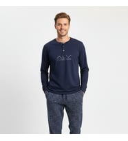 Erkek Pamuklu Lacivert Renk Pijama Takımı AL001 V1