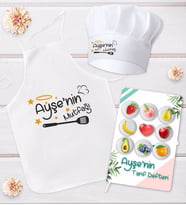 BK Gift Kişiye Özel Mutfak Önlüğü Aşçı Şapkası ve Tarif Defteri Hediye Seti Model 15