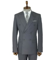 Geniş Sivri Yakalı Çizgili Desenli Slim Fit Gri Erkek Kruvaze Takım Elbise - Wessi (Füme)