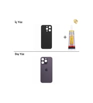 iPhone 14 Pro Mor Arka Kapak Arka Cam Batarya Kapağı Lazer Kesim Kapak Pil Kapağı + B-7000 Yapıştırıcı