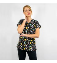 Unisex Cupcake Pasta Desenli Esnek  Likralı  Doktor Hemşire VeterinerScrubs Tek Üst Forma (Karışık)