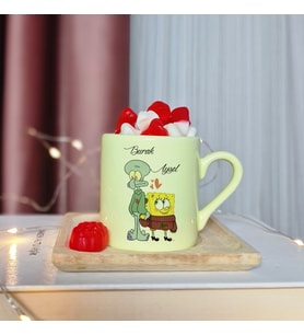 Sünger Bob Tasarımlı Kişiye Özel Sarı Türk Kahvesi Fincanı