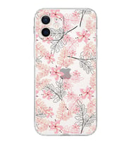 Apple iPhone 12Kamera Korumalı Tıpalı Kapak Floral Kırmızı Tasarımlı Şeffaf Kılıf