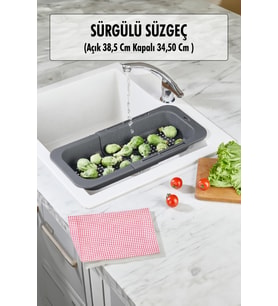 Lavoba İçi Sürgülü Açılır Kapanır Sebze Meyve Süzgeci Füme (Açık 38,5 Cm Kapalı 34,50 Cm )