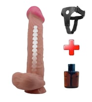 Belden Bağlamalı 26 cm Kıkırdak Yapılı Çift Katmanlı Melez Gerçekçi Dildo Penis (Koyu Kahverengi)