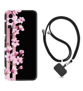 General Mobile Gm 23 Kılıf Resimli Boyun Askılı İpli Desenli Silikon Pink Flowers 3 1393