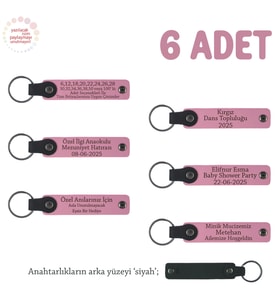 Pembe & Siyah, Sınıf Arkadaşlarına Mezuniyet Hatırası, 6'lı Set, Kişiye Özel İsimli Deri Anahtarlık