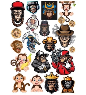 Maymun Goril Sticker Set-2 15 Parça Telefon, Tablet, Defter, Laptop Sticker