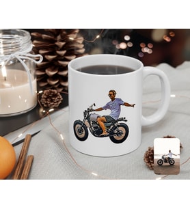 BK Gift Kişiye Özel Tam Boy Motosikletli Adam Karikatürlü Beyaz Kupa Bardak-1