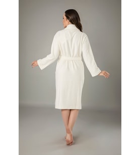 Krem Dantelli Bambu Cotton Bayan Bornozu (Krem)