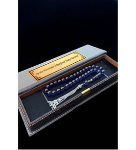 Sertifikalı Premium Üst Kalite 925 Ayar Gümüş Püsküllü Gece Mavisi Ateş Kehribar Tesbih