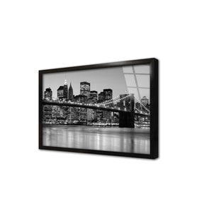 Siyah Beyaz New York Çerçeveli Cam Tablo