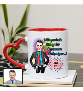 Karikatürlü Erkek Öğretmen Kupa Bardağı Kalpli