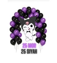 50 Adet Mor-Siyah Kuromi Balon Zincir Set Kuromi Doğum Günü Konsepti Balon Set Zincir Hediyeli