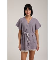 Life For Moda Kadın Kuşaklı Müslin Pareo Kimono P 80 (Mor)