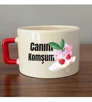 Canım Komşum Baskılı Kırmızı Kulplu C Fincan