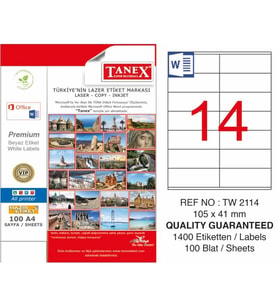 TANEX 105x41 mm LASER ETİKET TW-2114