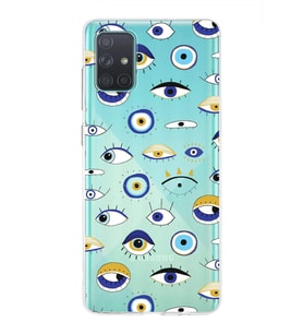 PrintiFy Samsung Galaxy A71 ile Uyumlu 1mm Slim Fit Nazar Boncuğu 2 Baskılı Şeffaf  Kılıf