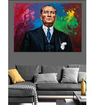 Renkli Pop Art Atatürk Portresi Dekoratif Kanvas - Mdf Ahşap Tablo