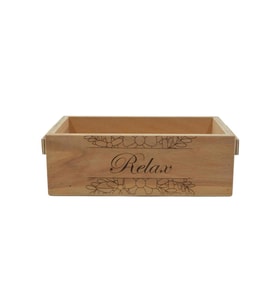 Dekoratif Ahşap Relax Yazılı Organizer Kasa 24cm x 14cm Genişlik, 8cm Yükseklik Suya Neme Dayanıklı