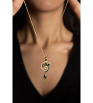925 Ayar Gümüş Yeşim Renkli Spiral Snail Tasarım Kolye (Gold)