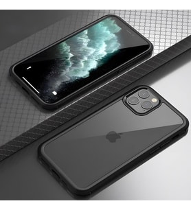 iPhone 11 Pro Max Kılıf Dor Silikon Temperli Cam Kapak (Siyah)