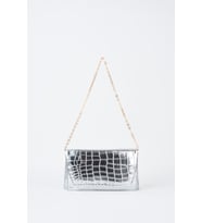 Kadın Croco Gümüş Zarf Tasarım 2 Bölmeli Mini Zincir Askılı Çıt Çıt Kapama Clutch Ve El Çantası