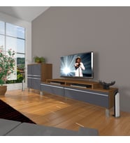 Decoraktiv Ekoflex On Mdf Krom Ayaklı Tv Ünitesi Tv Sehpası - Ceviz Antrasit (Antrasit - Ceviz)