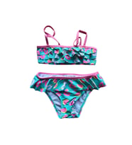 Petityu Unicorn Flamingo Simit Pembe Mint Yeşili Fırfırlı Bikini