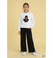 Kahve Kız Çocuk Hoodie Detaylı Sweatshirt Geniş Paça Eşofman Takımı 24782