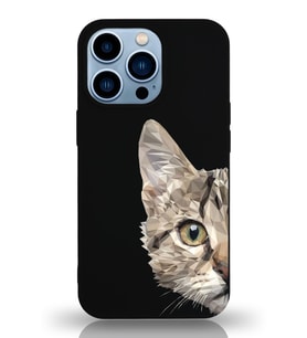 Apple iPhone 13 Pro Max Uyumlu Lansman Kılıf Catface Tasarımlı İçi Kadife Kapak-Siyah (Şeffaf)