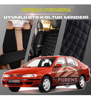 Nissan Primera Siyah Renk Tay Tüyü Cepli & Terletmez Sırtlı Oto Koltuk Minder Seti - Koltuk Koruma Kılıfı (ÖN & ARKA TAM SET)