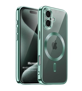 Microsonic Apple iPhone 16 Plus Kılıf MagSafe Luxury Electroplate Yeşil (Yeşil)