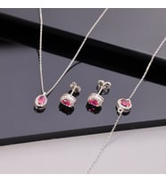 925 Ayar Gümüş Ruby Taşlı Oval Set